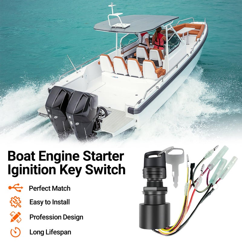 Tutor Auto 87-17009A5 87-17009A2 Boat Ignition Switch Replacement for Mercury Mariner Outboard Motor Control Box Ignition Key Switch with 2 Keys 3 Position 6 Wire Connectors for Mercury Push Choke Ignition - Image 2